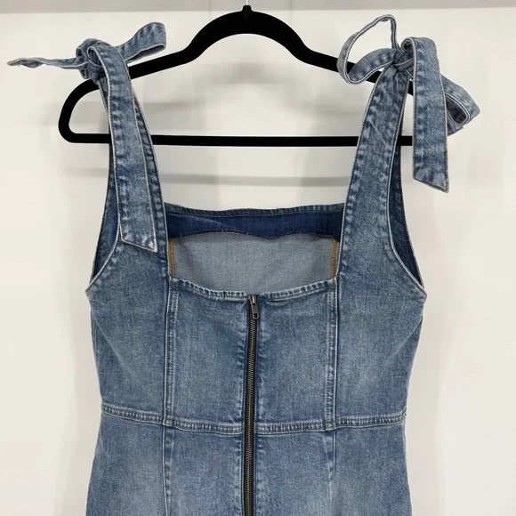 Alice + Olivia Denim Overall Skirt Dress 12 Stretch Fitted Preppy Y2K Bow Luxury - Picture 5 of 13
